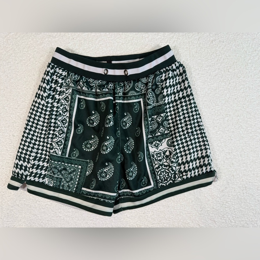 Kinetic Kings - Forest Green - Houndstooth Paisley Fundamental Shorts XS